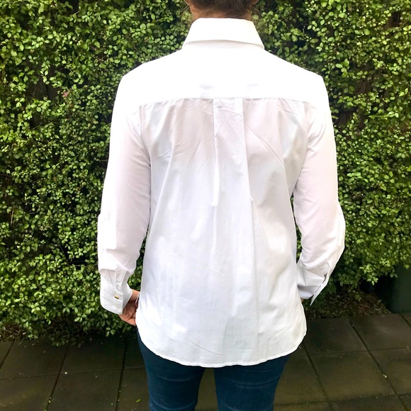 (Unknown) Size 12 White Tuxedo Knife Pleat Cotton Full Cuff Gold Button Shirt - Picture 14 of 15